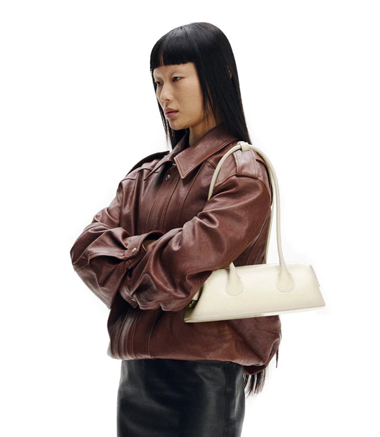OSOI SEOUL/PARIS. NEW. NWOT. Mini Cream Leather Wide Long Strap Shoulder Bag