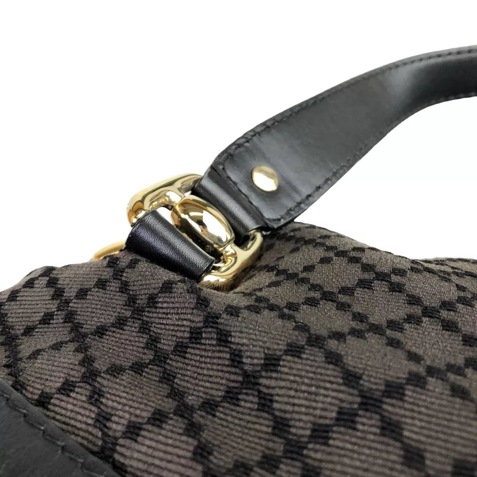 GUCCI Italy. Black Leather/Canvas Jacquard Diamonte Vintage Authentic Shoulder Bag