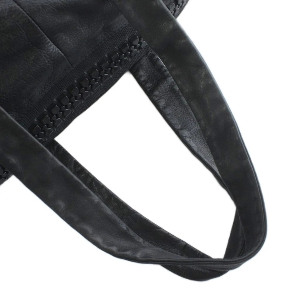 kawa-kawa Japan. Black Lambskin Leather Big Oversized Lucite Zipper, Red Lining Shoulder Bag