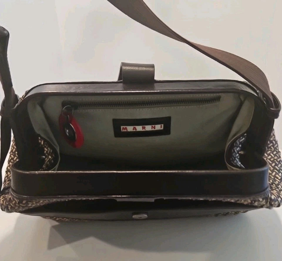 Marni ITALY. Brown Multicolor Leather/Woven Purse Shoulder Bag