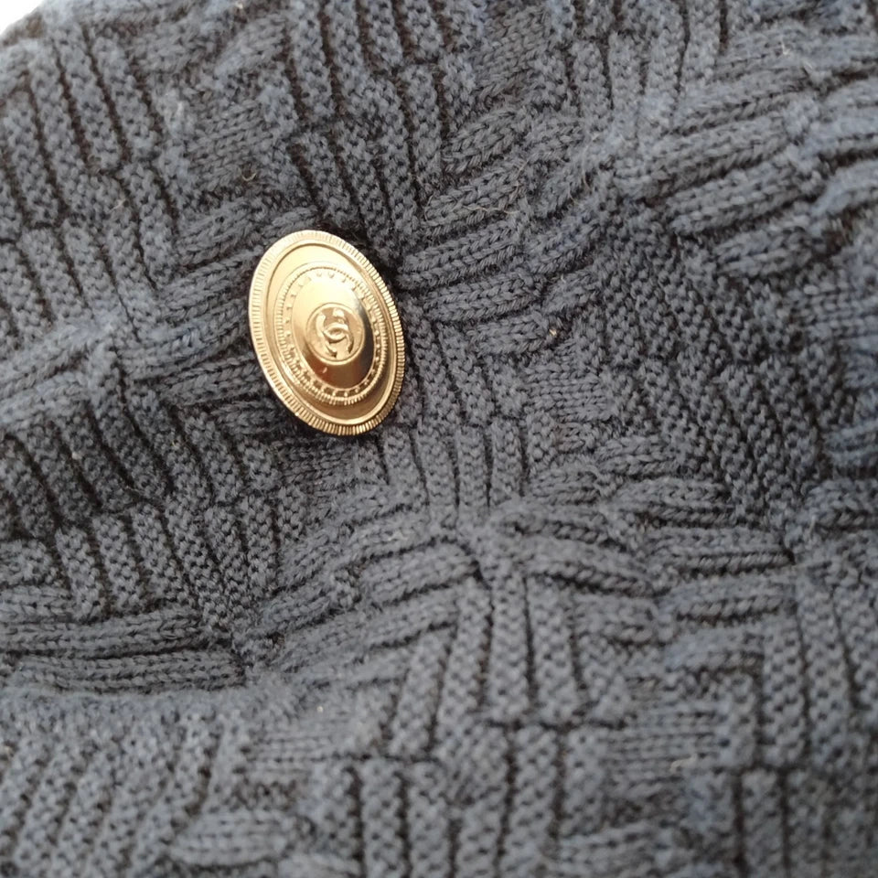 Chanel Paris. Navy Blue Textured Cotton Knit Skirt