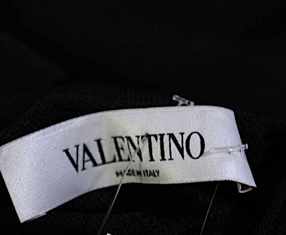 Valentino Italy. Black White Viscose V-Neck Ruffle Short Sleeve Shift Dress