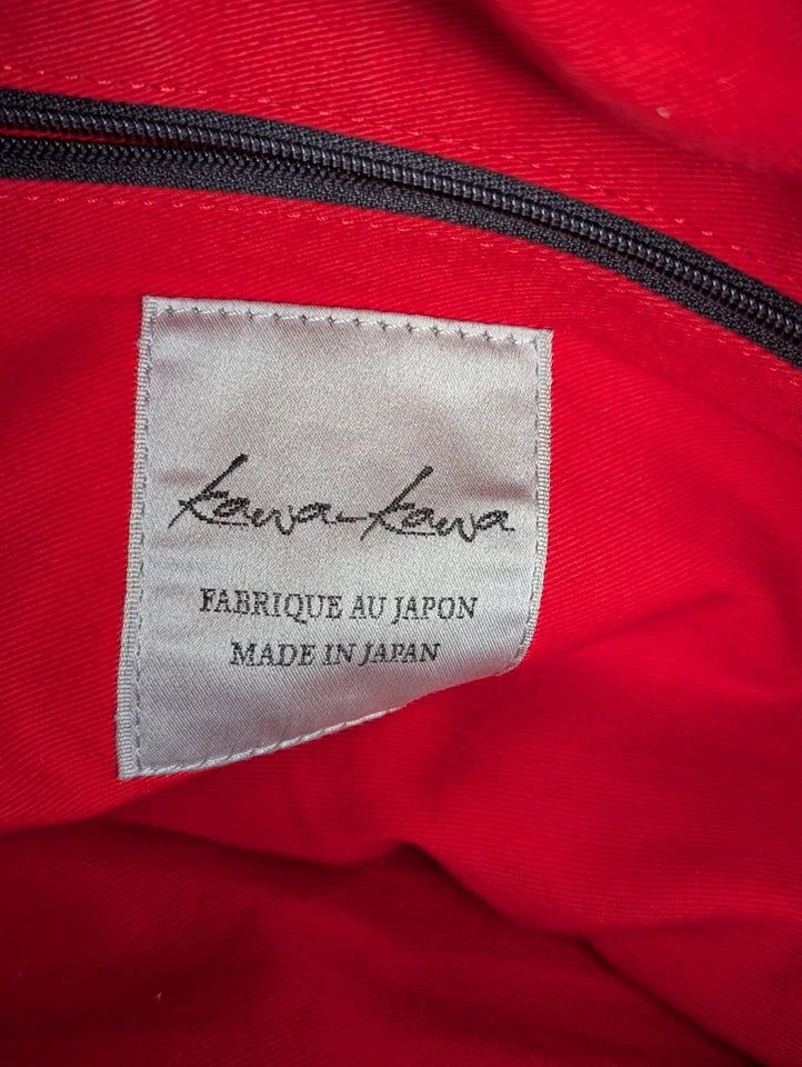 Kawa-Kawa Japan. Unisex Black Lambskin Leather Red Lining Large Zipper Shoulder Bag / Tote Bag