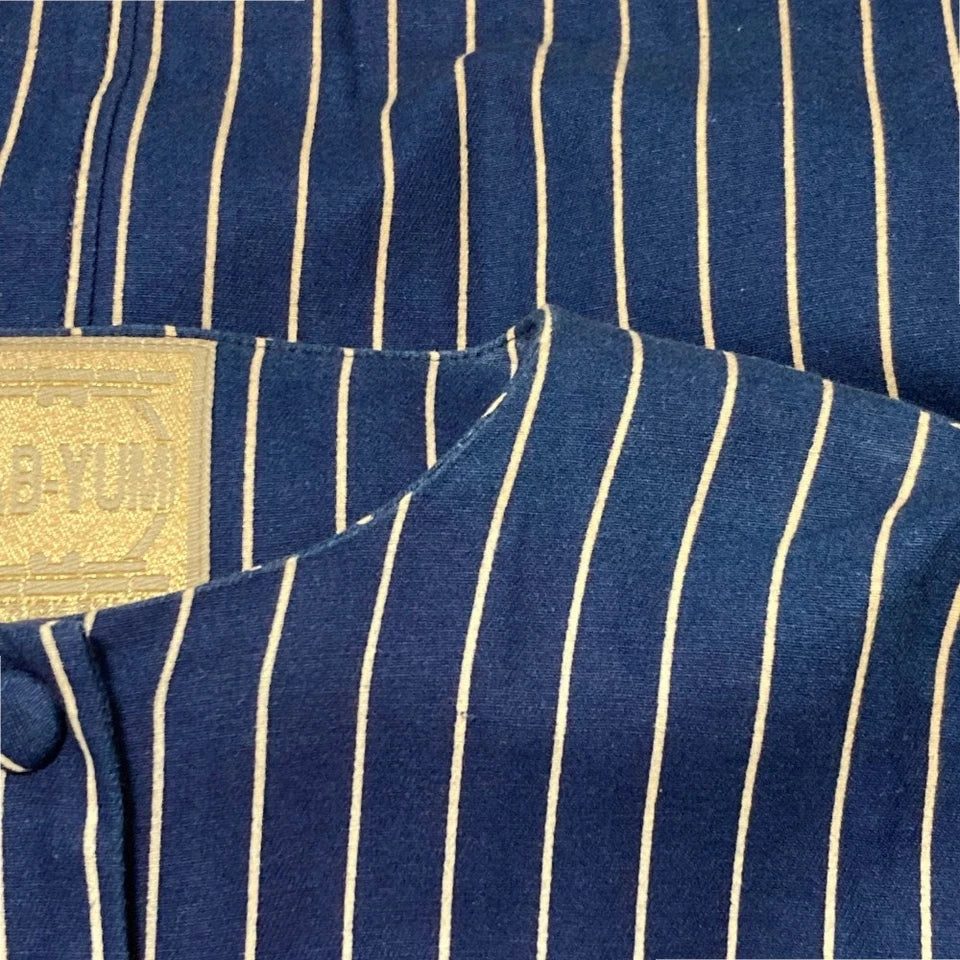 YAB-YUM JAPAN. Navy Stripe Pattern Cotton No-collar Long Coat/Dress