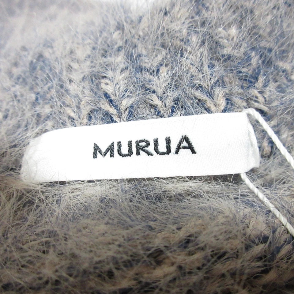 MURUA JAPAN. 25AW COLLECTION. Navy/Gray Two-Tone Mix Shaggy Knit Pullover Cropped Sweater