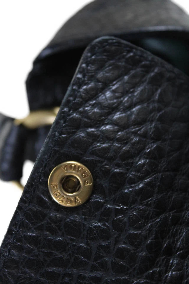Prada Italy. Black Pebbled Leather Shoulder Bag