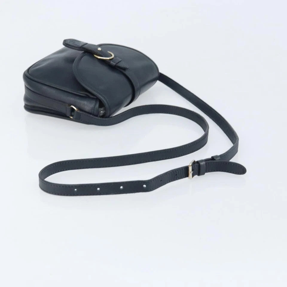 CELINE PARIS. NAVY LEATHER SHOULDER BAG W/GOLDPLATED HARDWARE
