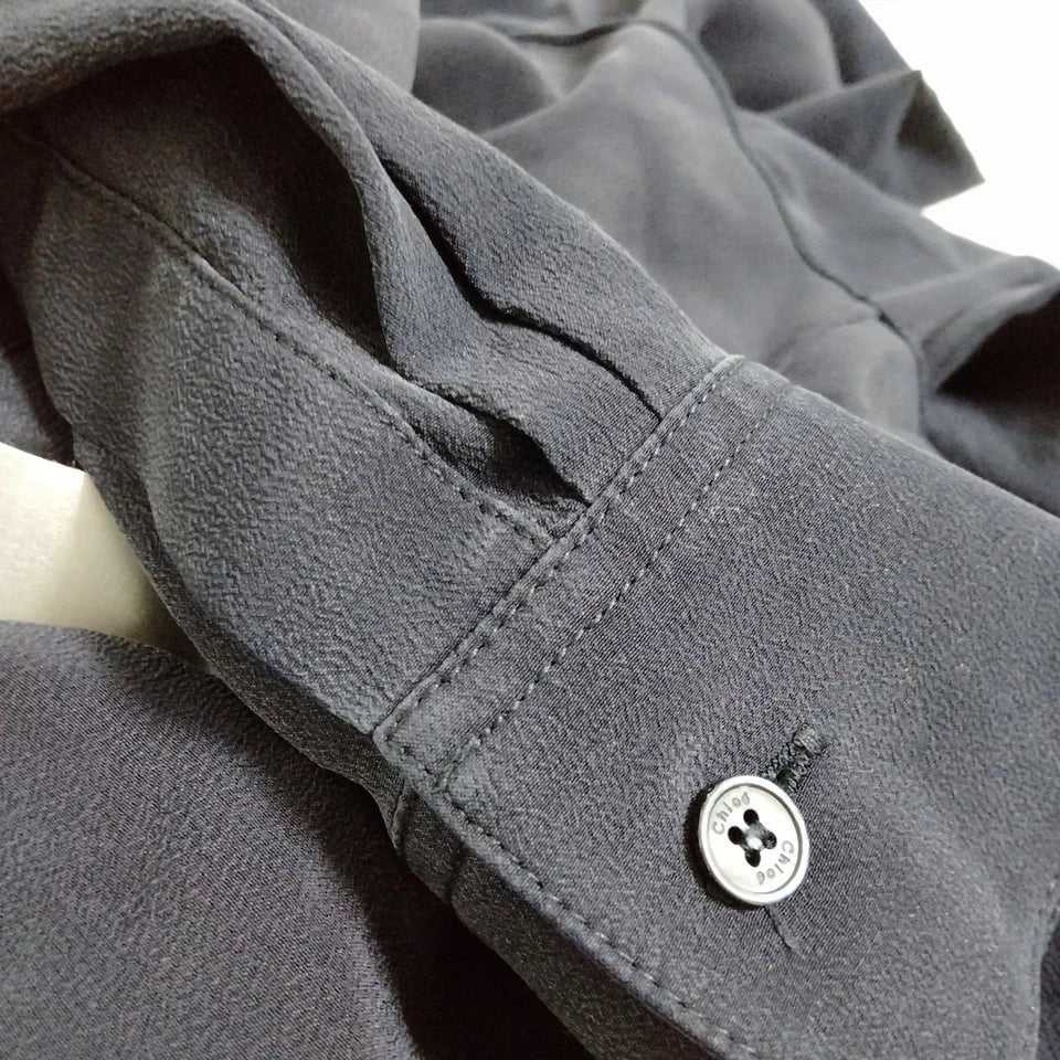 Chloe Paris. Dark Navy Silk Blouse w/White Peter Pan Collar