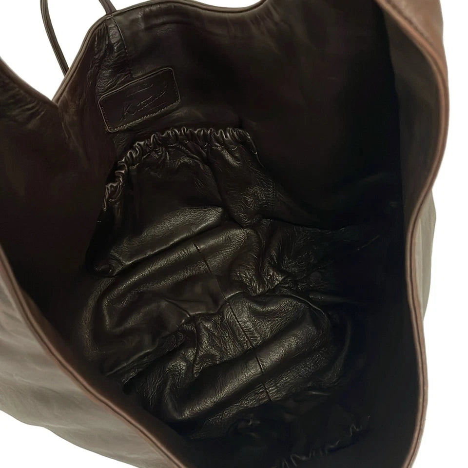 KITAMURA JAPAN. Vintage Extra Large Dark Brown Leather Hobo Style Shoulder Bag