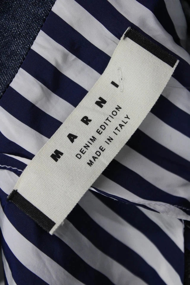 Marni Italy. Blue Denim Cotton Blend Double Breasted 3/4 Sleeve Unlined Blazer
