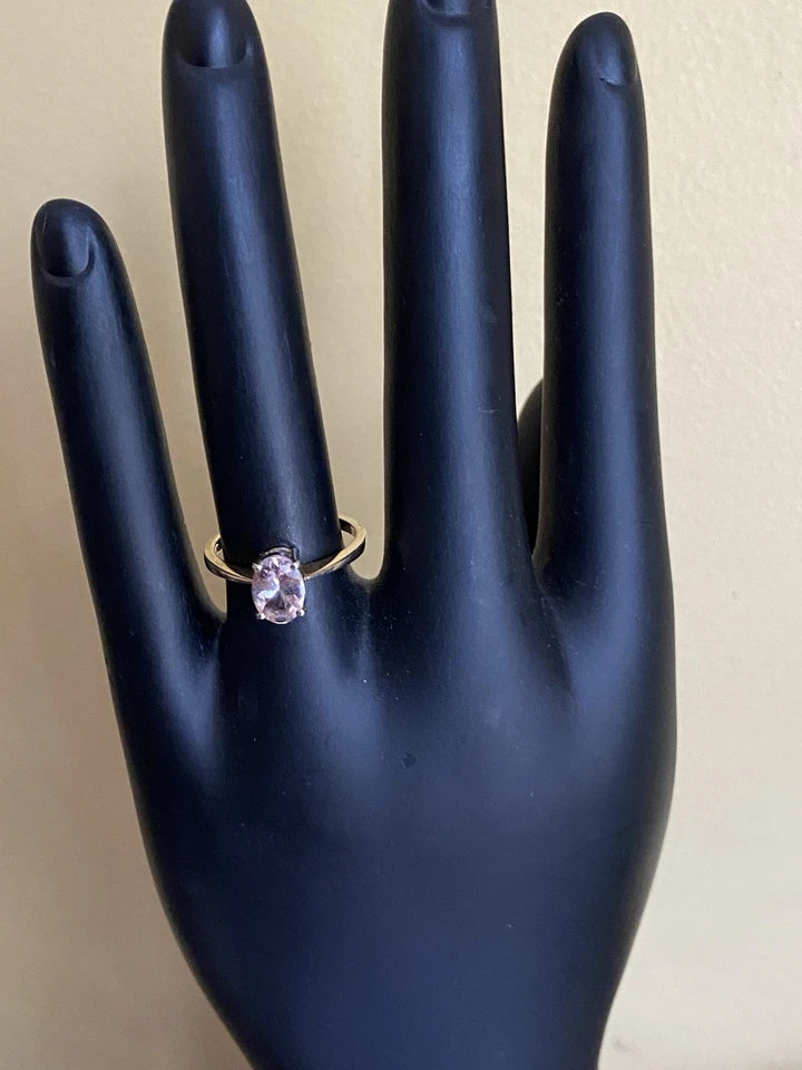 Gold Vermeil LONDON. Vintage Circa 2000. Gilt Sterling Silver Pink Tourmaline Solitaire Ring Size N1/2
