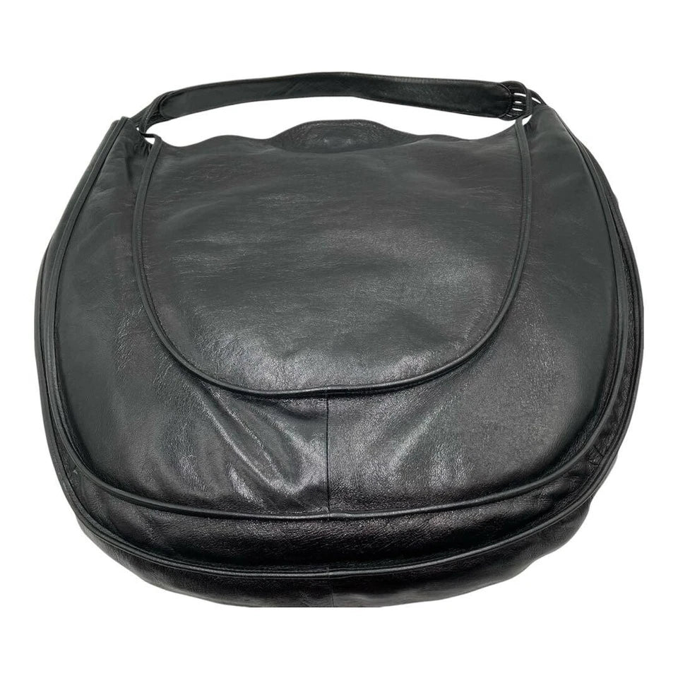 MICHIAMO JAPAN. Black Extra Large Hobo Style Lambksin Leather Shoulderbag