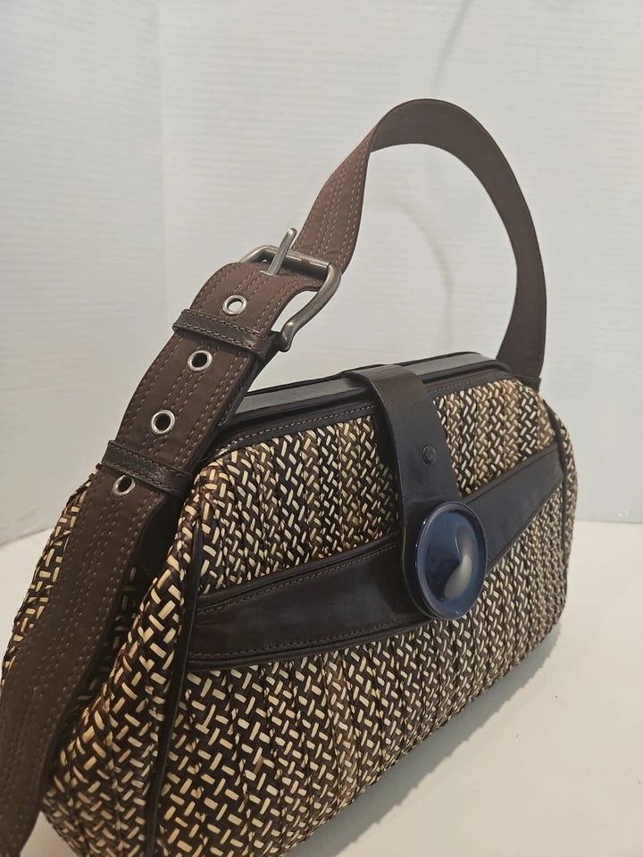 Marni ITALY. Brown Multicolor Leather/Woven Purse Shoulder Bag