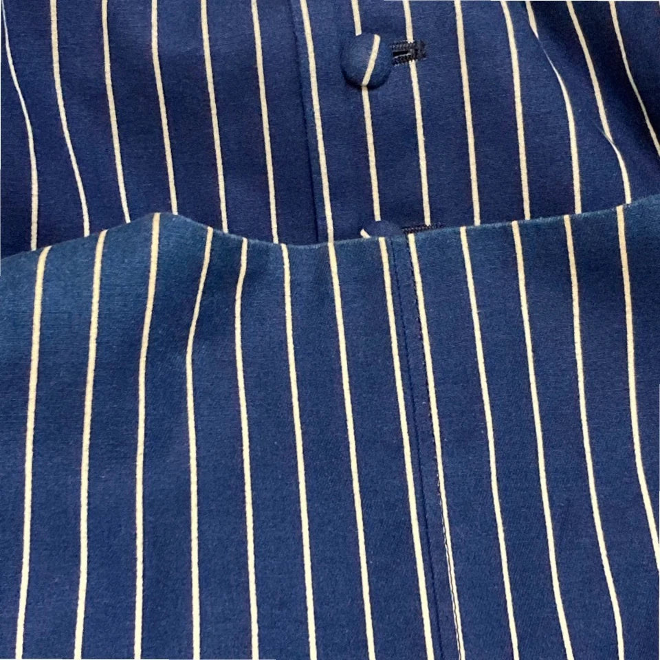 YAB-YUM JAPAN. Navy Stripe Pattern Cotton No-collar Long Coat/Dress