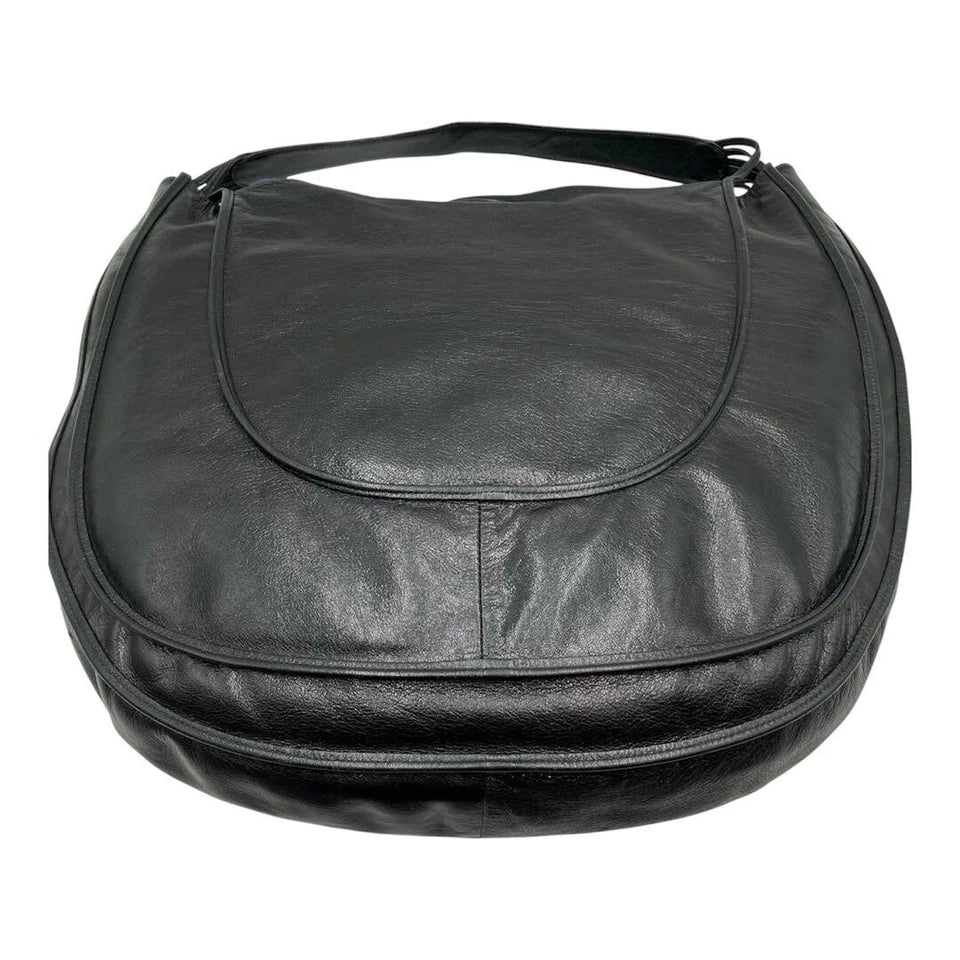 MICHIAMO JAPAN. Black Extra Large Hobo Style Lambksin Leather Shoulderbag