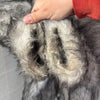 Vintage Faux Fur Coat Women Gray White Wolf Pattern Shaggy Quilted Lined