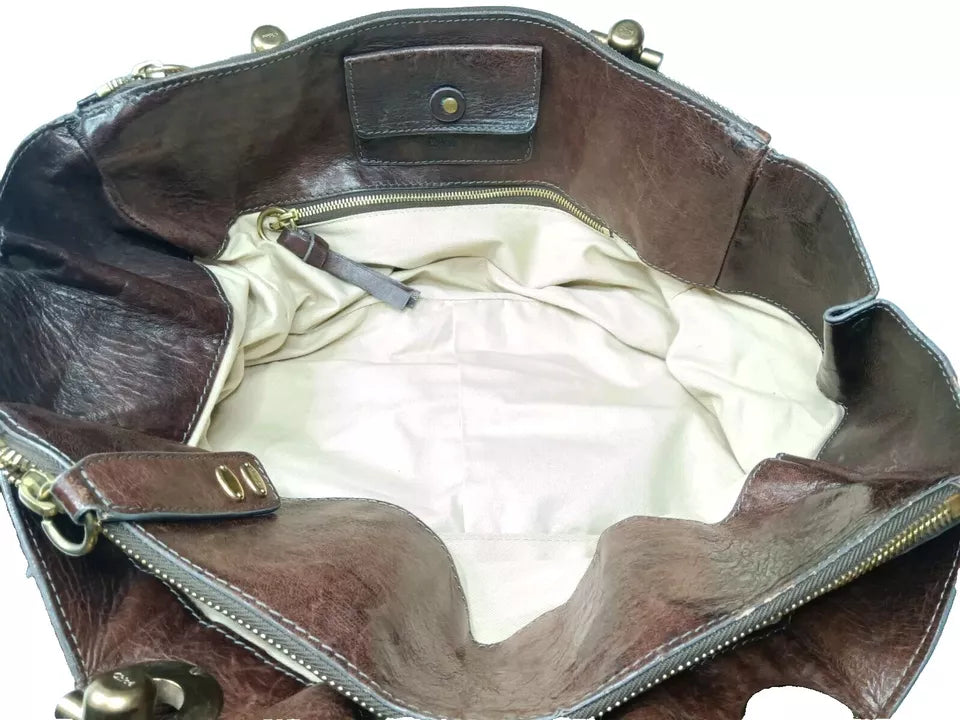 Chloe Paris. Vintage Weekender XL Brown Leather Satchel Bag / Travel Bag