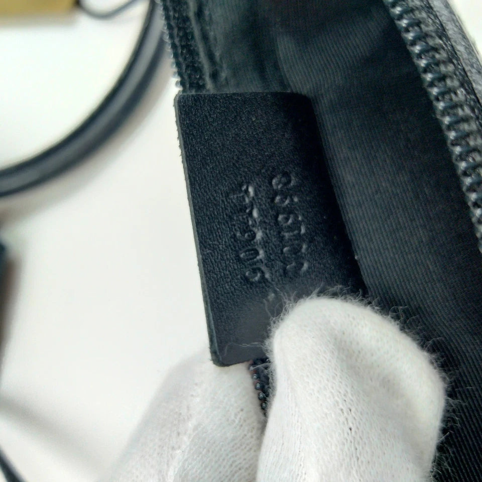 Gucci Italy. Black Canvas/Leather Logos Shoulderbag/ Handbag