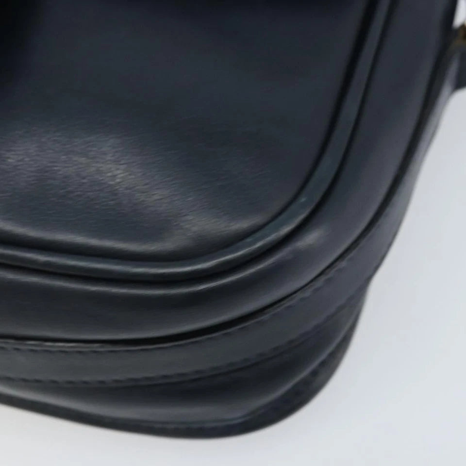 CELINE PARIS. NAVY LEATHER SHOULDER BAG W/GOLDPLATED HARDWARE