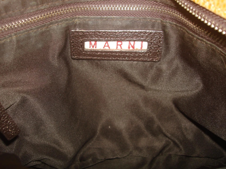 Marni ITALY. Light Brown Snake Embossed Leather Dk Brown Handles Satchel Shoulder Bag