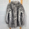 Vintage Faux Fur Coat Women Gray White Wolf Pattern Shaggy Quilted Lined