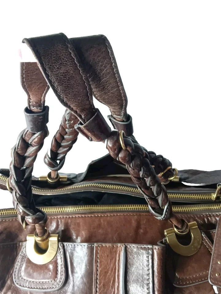 Chloe Paris. Vintage Weekender XL Brown Leather Satchel Bag / Travel Bag