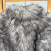 Vintage Faux Fur Coat Women Gray White Wolf Pattern Shaggy Quilted Lined