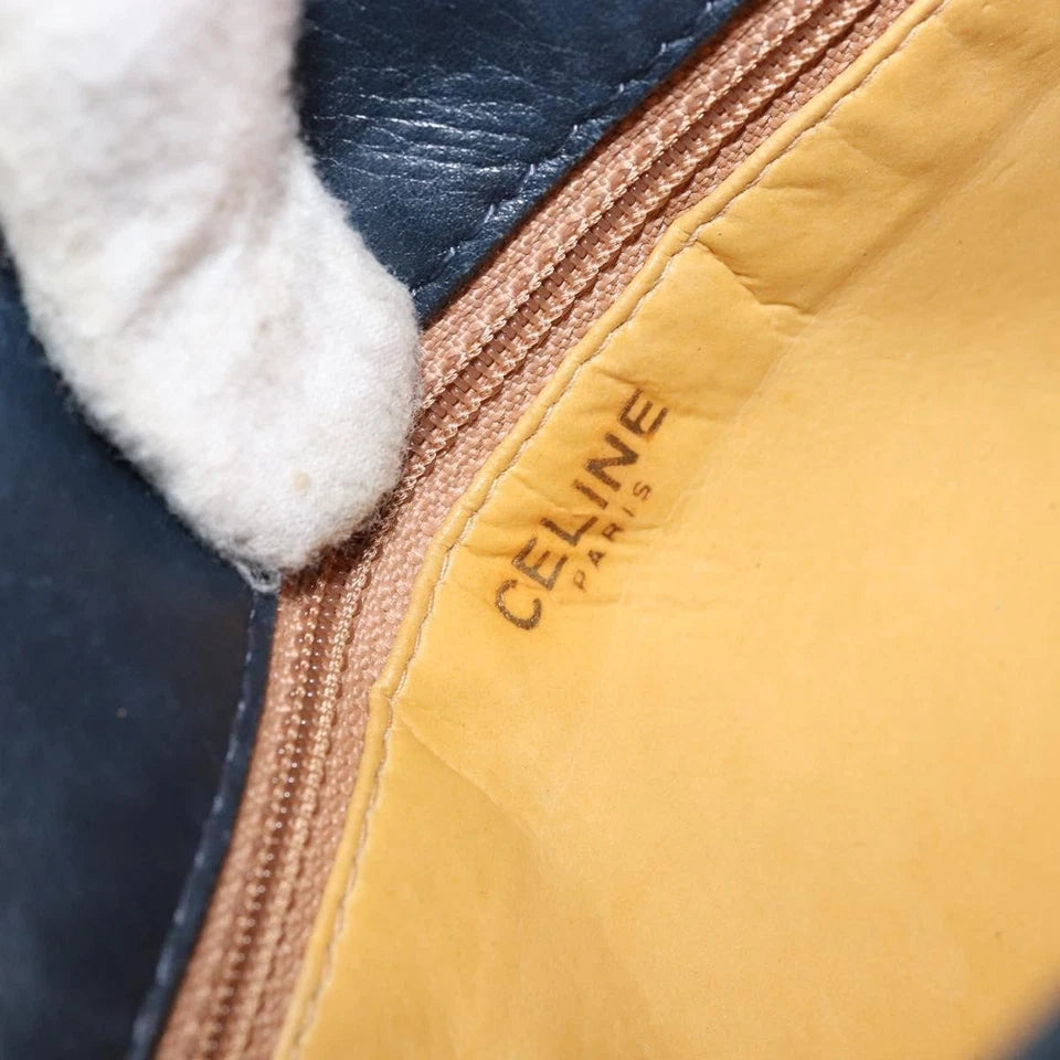 CELINE PARIS. NAVY LEATHER SHOULDER BAG W/GOLDPLATED HARDWARE