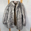 Vintage Faux Fur Coat Women Gray White Wolf Pattern Shaggy Quilted Lined