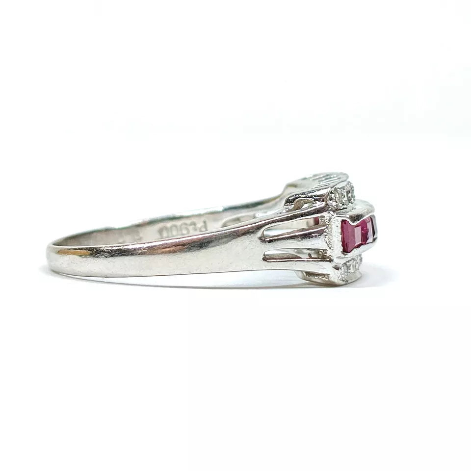 CHESTERFIELD'S LONDON. Estate Platinum Rose Ruby  0.39ct/Diamonds 1970's Ring Hallmarked