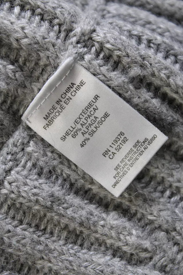 Helmut Lang Gray Alpaca Ribbed Turtleneck Tunic Sweater