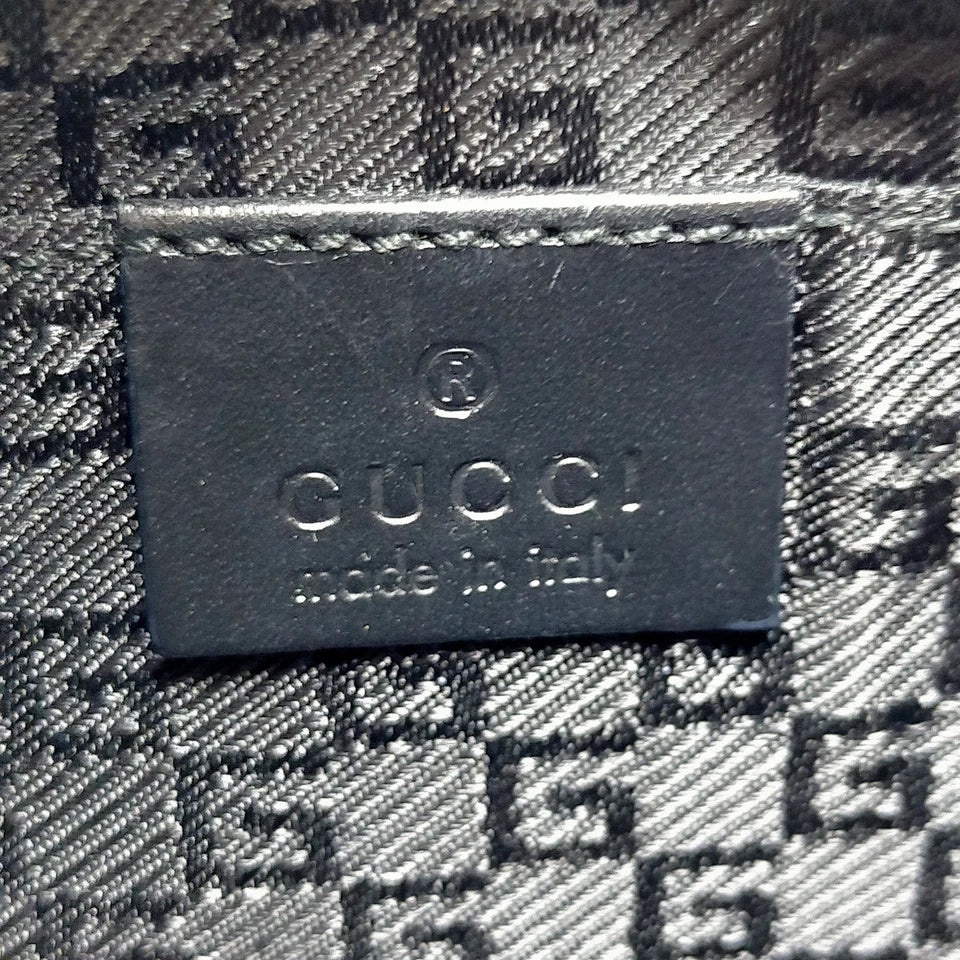 Gucci Italy. Black Leather/Canvas "Jackie" Long Strap Shoulder Bag