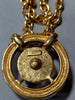 Vintage Monet Goldplated Signed Pendant Necklace Chunky Chain Black Cabochon