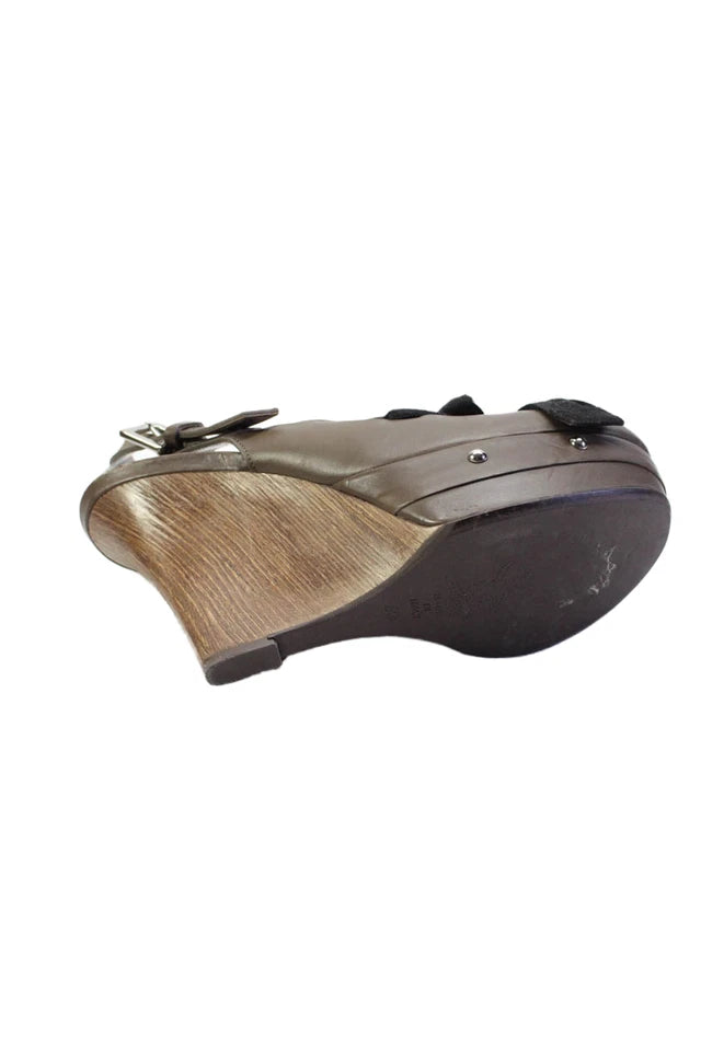 Marni Italy. Brown Leather Wedge Heel Platform Slingback Pumps Size 38