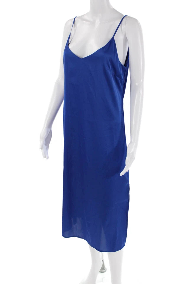 The Drop. VINTAGE Blue Spaghetti Strap Sleeveless V Neck Slip Dress