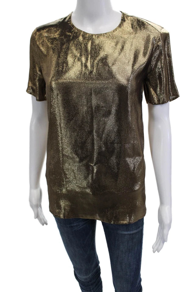 Gucci Italy. Solid Bronze Silk Blend Short Sleeve Blouse