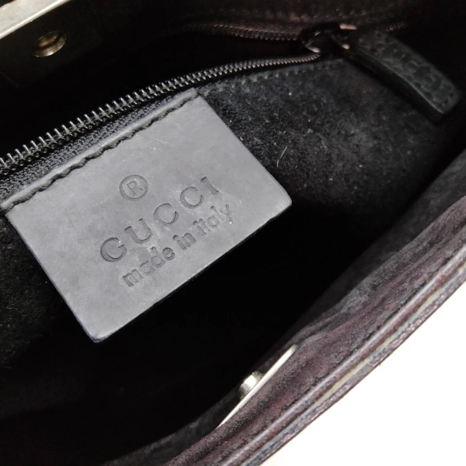 Gucci Italy. Black Leather Red Bamboo Handle Shoulder Bag