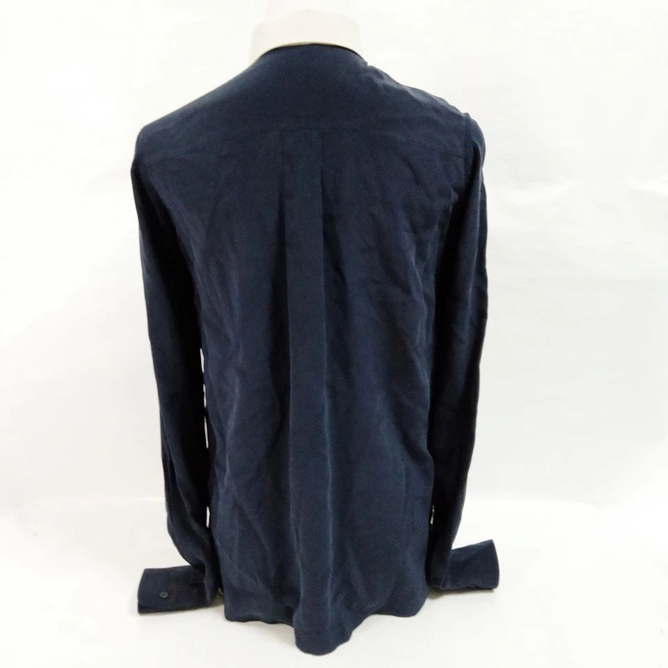 Chloe Paris. Dark Navy Silk Blouse w/White Peter Pan Collar