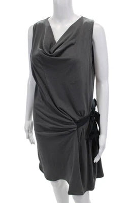 Brunello Cucinelli Italy. Gray Round Neck Sleeveless Sash Side Tie, Mini Dress