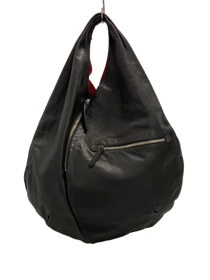 KAWA-KAWA JAPAN. One Shoulder Hobo Style Black Leather Shoulderbag