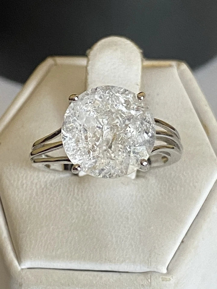 Vintage LONDON. Circa 2000. Sterling Silver Crackle Quartz Solitaire Ring Size O