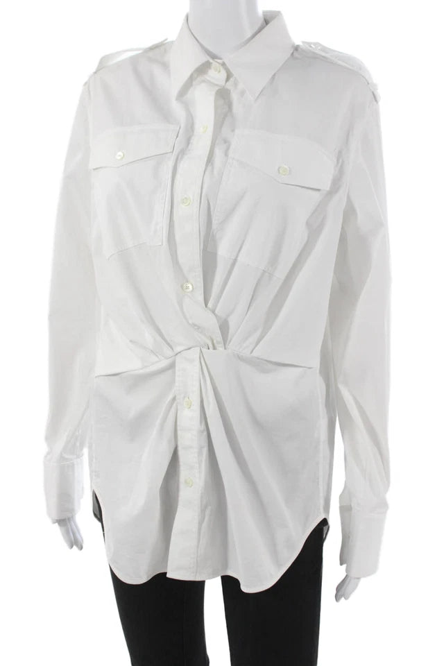 Helmut Lang NY. White Basic Collared Cotton Long Sleeve Button-Up Top