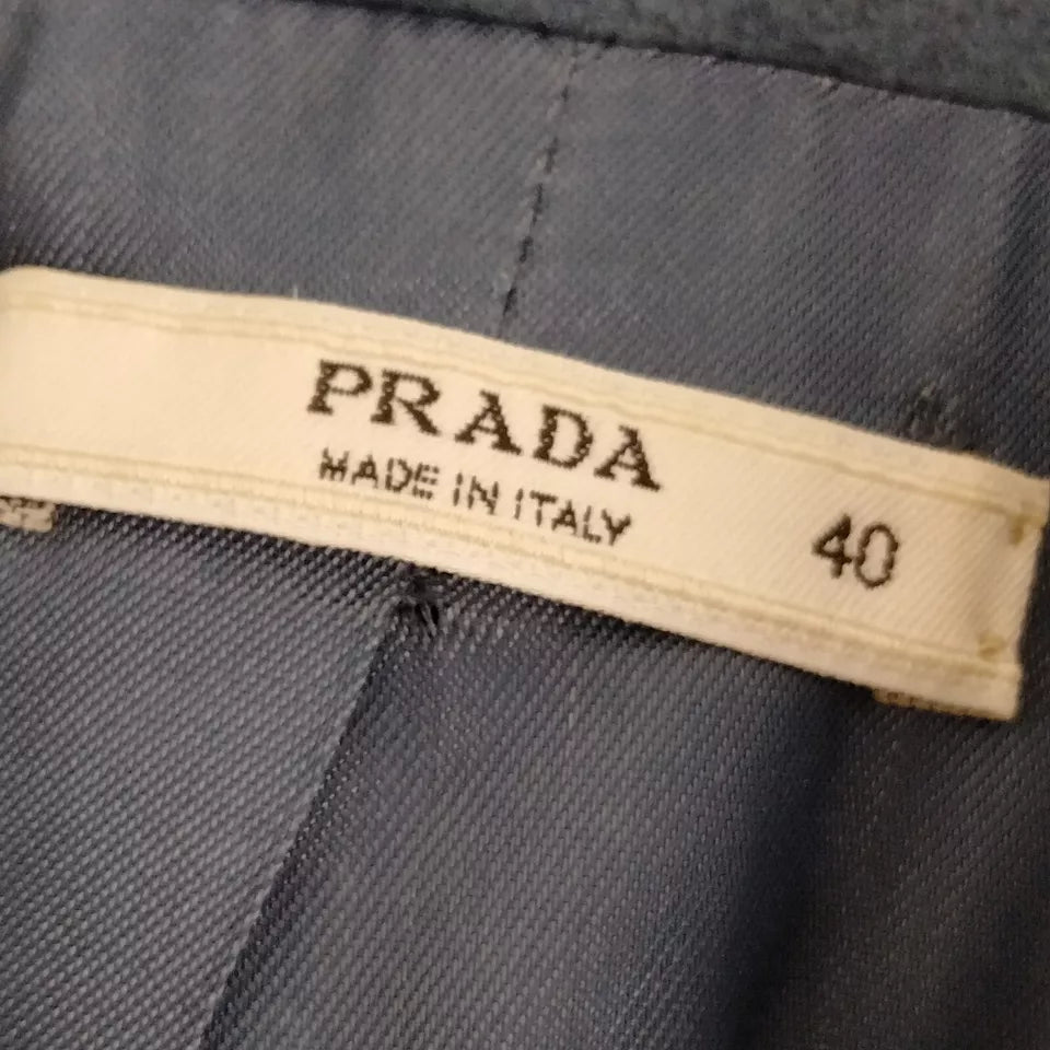 Prada Italy. Blue/Teal Wool, Nylon, Cashmere, Elastane, Polyester Silk Coat/Blazer