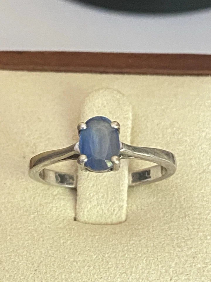 Vintage LONDON. Circa 2000. Sterling Silver And Blue Tourmaline Solitaire Ring Size O