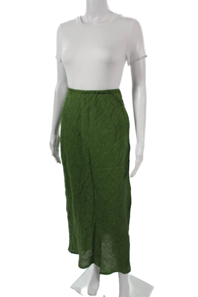 DOMINIQUE HEALY New Zealand. Pull On Green Linen Maxi Skirt