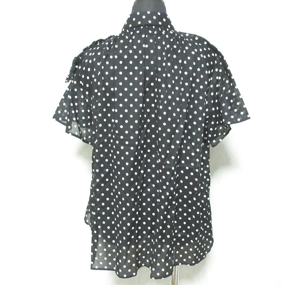 ISSEY MIYAKE JAPAN. ZUCCA Black White Frill Motif Polka Dot SEMI Sheer Sleeve Blouse