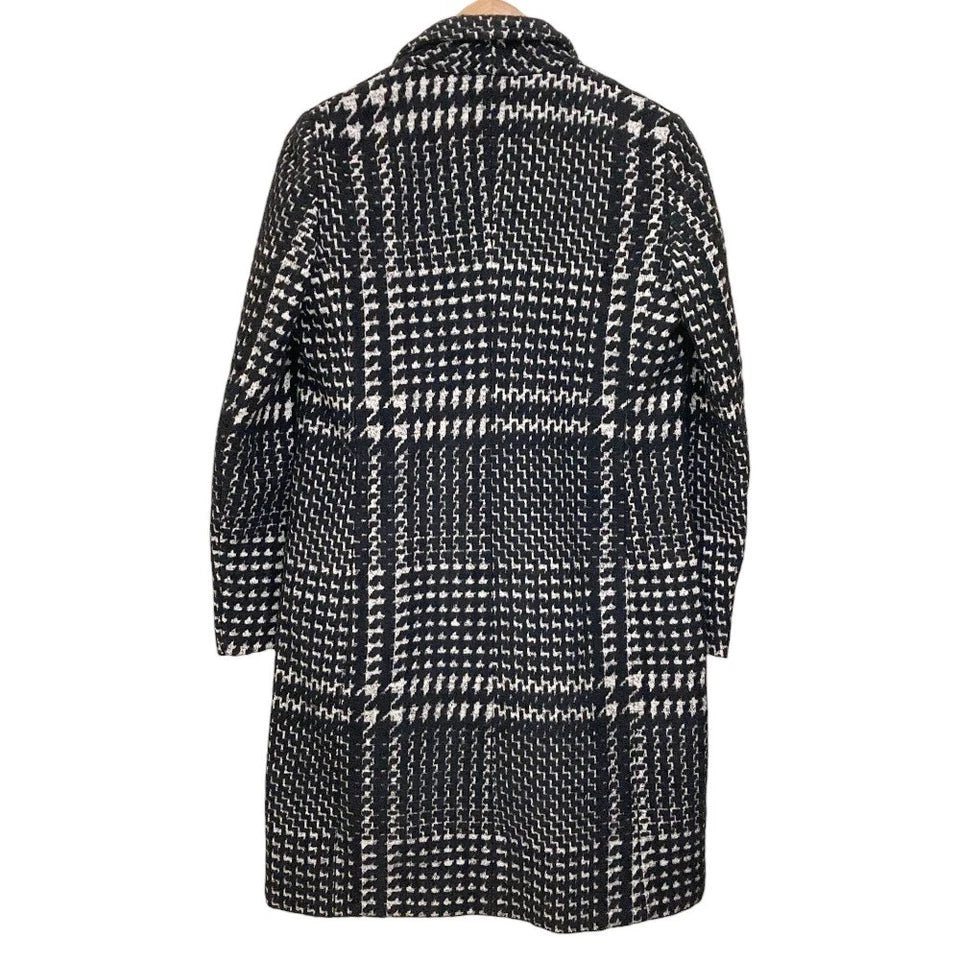 Max Mara ITALY. Black/Grey Plaid Check Pattern Tweed Long Chester Coat