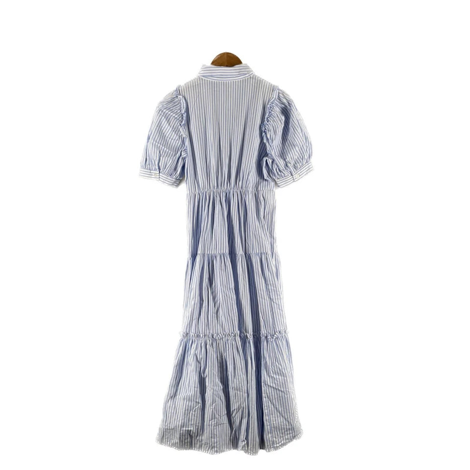 NICE CLAUP JAPAN. Cotton Striped One Piece Tiered Dress