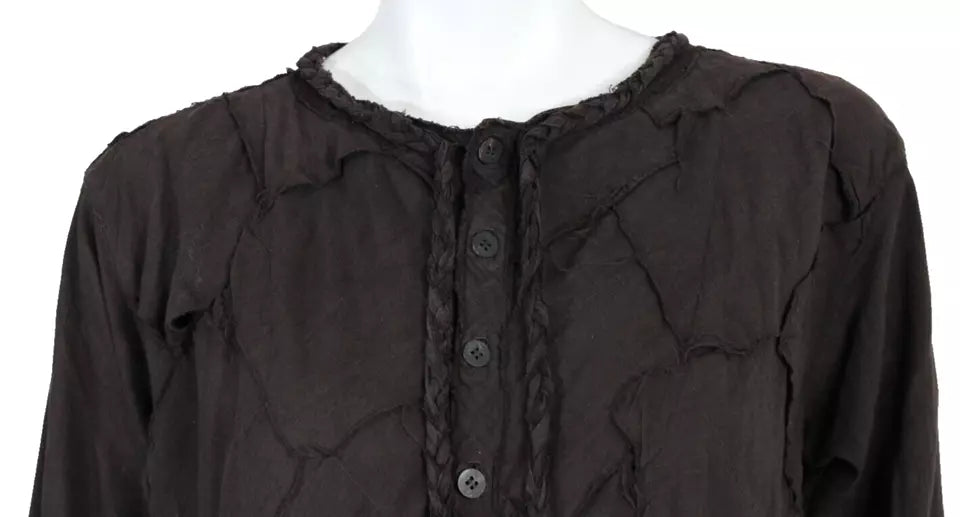 ISSEY MIYAKE JAPAN. HAAT HEART. Brown Cotton Cashmere Patchwork Asymmetric Blouse