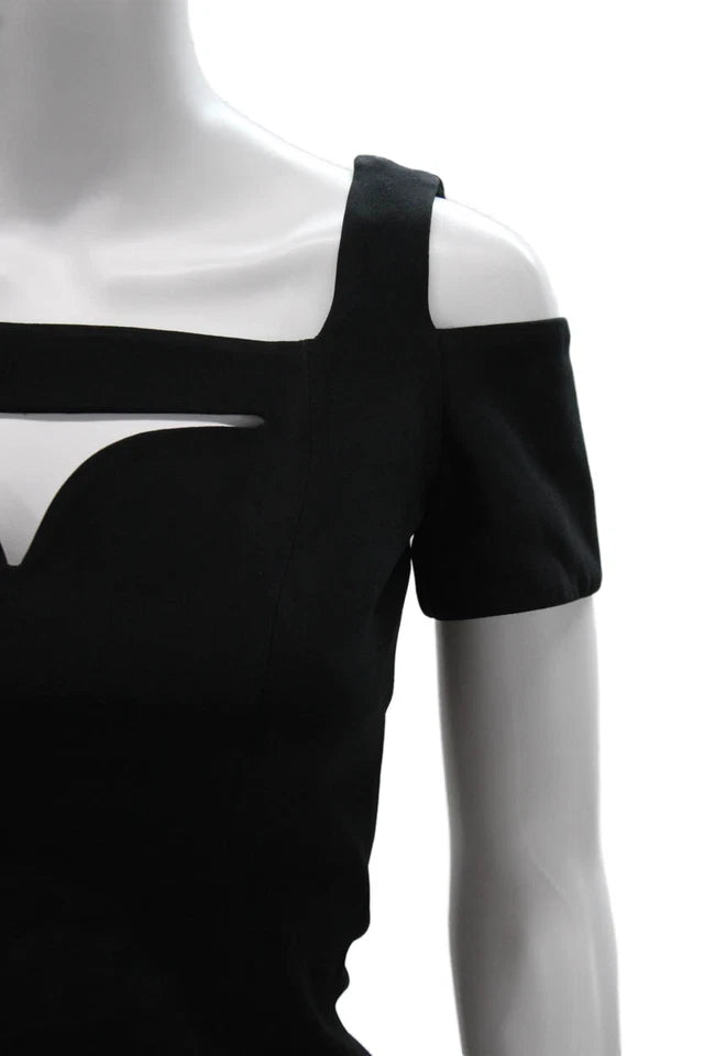 Alexander McQueen UK.  Black Square Neck Sleeveless Polyester Blouse